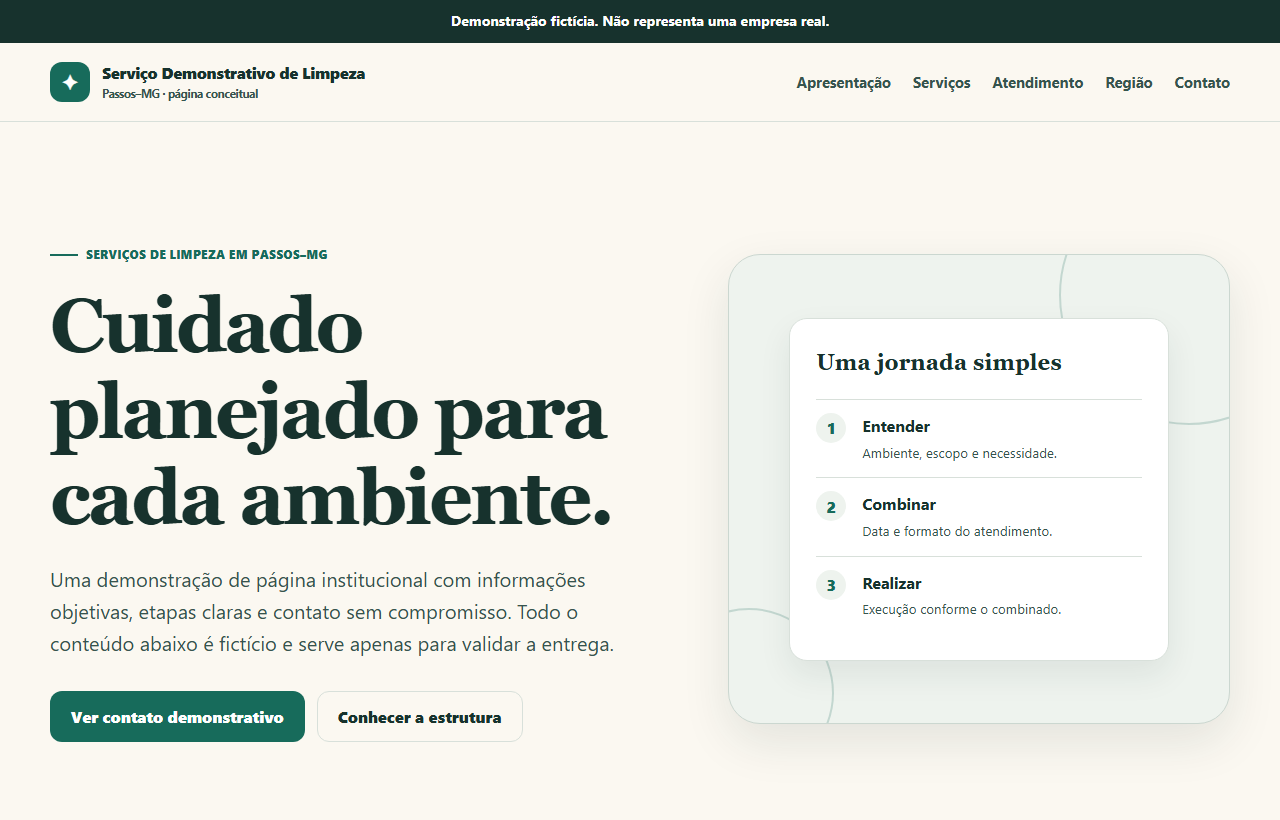 Captura real da demonstração de página entregue